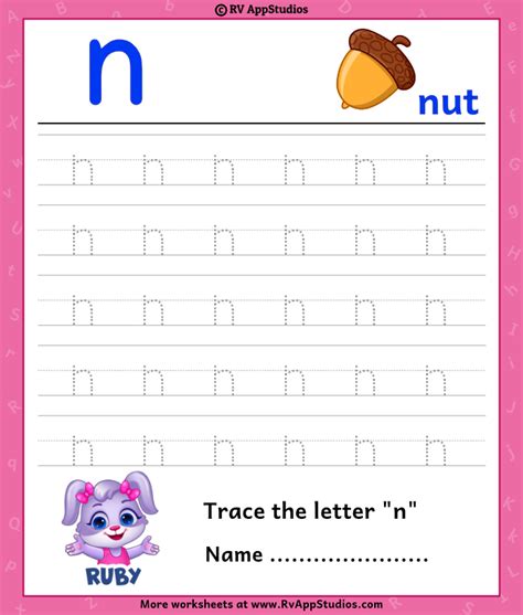 Trace Lowercase Letter N Worksheet For Free