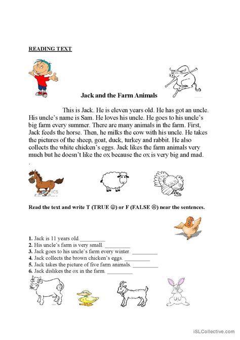 Farm Animals Reading For Detail Dee English Esl Worksheets Pdf And Doc
