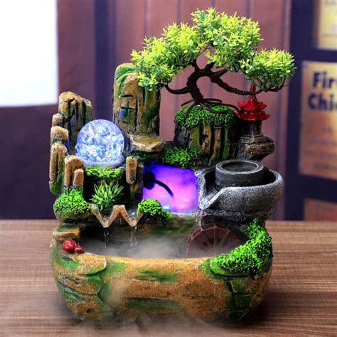 Tabletop Fountain Mini Silent Colorful Light Waterfall