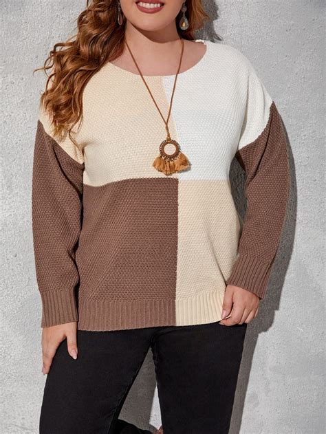 Emery Rose Plus Drop Shoulder Colorblock Sweater Color Block Sweater