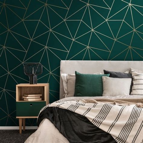 Zara Shimmer Metallic Geometric Wallpaper Emerald Gold Wallpaper From