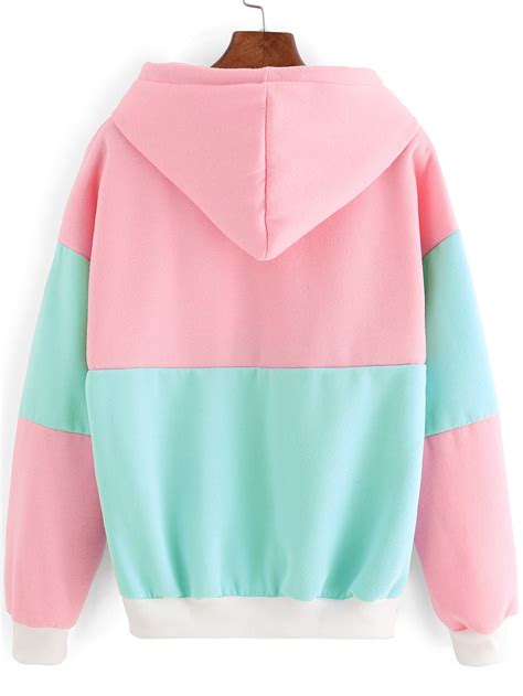 Color Block Drawstring Hooded Sweatshirt Sheinsheinside