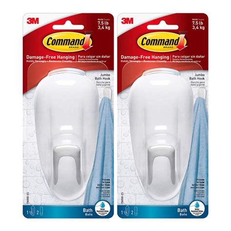 Command designer medium self adhesive hook white pack of 2. 3M Command Large Adhesive Bathroom Hook Water-Resistant ...