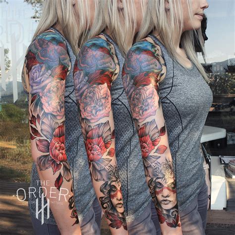 neo traditional sleeve tattoo woman the order custom tattoos the order custom tattoos