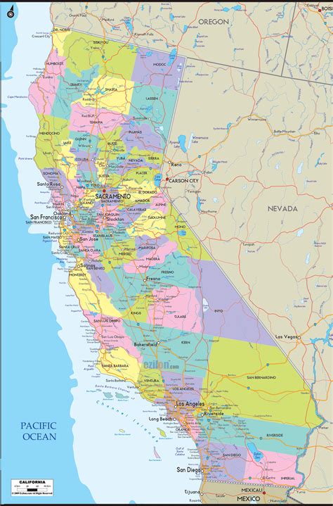 Ca is the 3rd most extensive state by area and is located on the western coast of the united. Detailed Political Map of California - Ezilon Maps