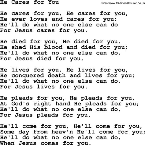 Baptist Hymnal Christian Song He Cares For You Lyrics With Pdf For