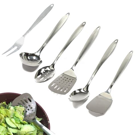 6 Stainless Steel Kitchen Cooking Utensil Set Serving Tools Server