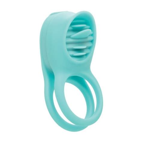 Silicone Rechargeable French Kiss Enhancer Cock Ring Teal Sex Toy