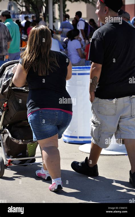 Fat Woman Obesity Obese Overweight Walking Shorts Rear Back View Hi Res