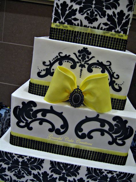 Elegant Black And Yellow Damask Wedding Cake Graceful Cake Creations