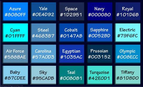 Shades Of Blue Names With HEX RGB Color Codes