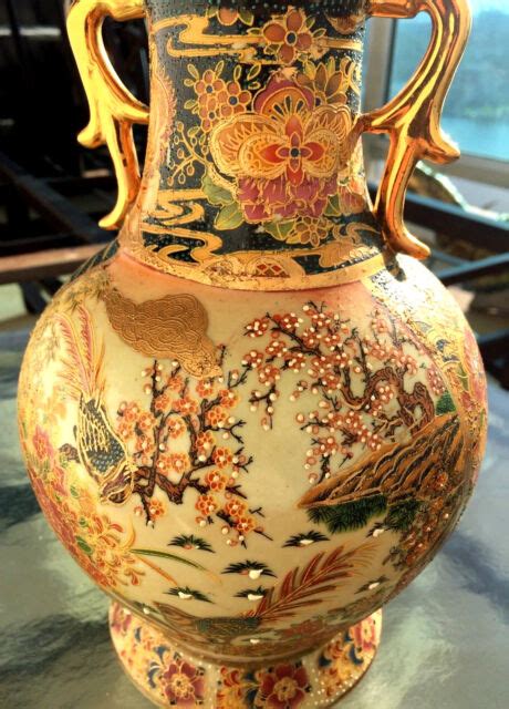 Royal Satsuma Hand Painted Enameled 12 Vase Handled Urn Gold Gilt