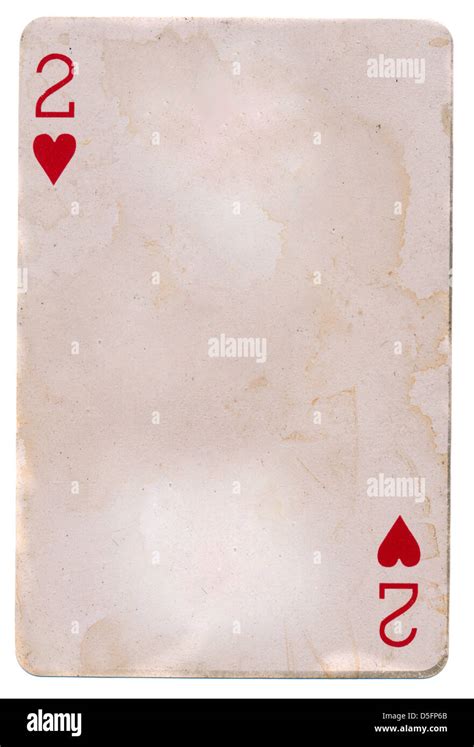 Old Grunge Playing Card Paper With Two Heart Isolated On White Stock