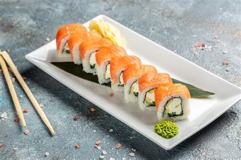 Traditional Japanese Kitchen Delicious Fresh Sushi Roll Set Sushi