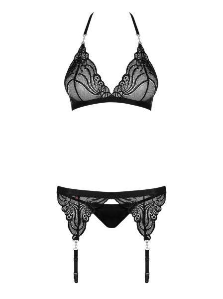 3pcs Black Elegant Lingerie Set Soft Bra Garter Belt Thong Obsessive 828 Seg 1 Ebay