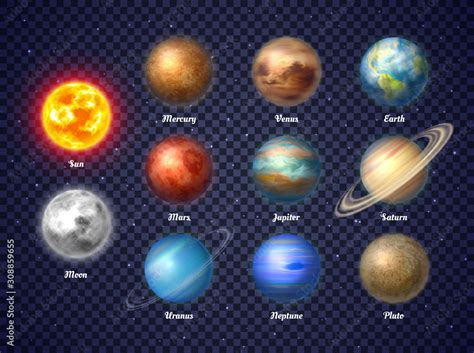 Colorful Sun Moon And Nine Planets Of Solar System Isolated On