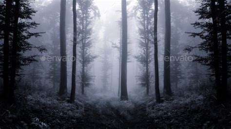 Surreal Forest With Trees In Fog Fantasy Atmosphere Stock Photo By