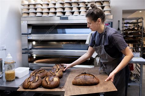 Woman Baking Bread In An Artisan Bakery Stock Image F