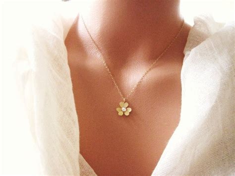 Sweet Pea Necklace Flower T Gold Plated Charm Zirconia Etsy