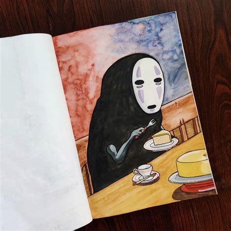 Studio Ghibli No Face Eating Cake Watercolor Painting 🎨 Aesthete