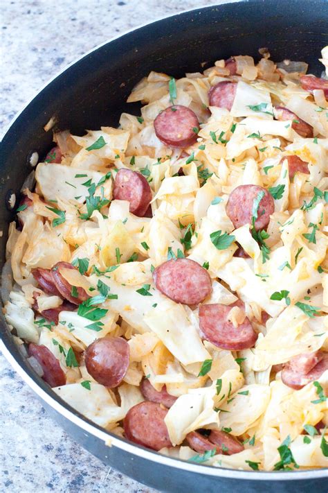 One Pan Cabbage And Kielbasa Served From Scratch