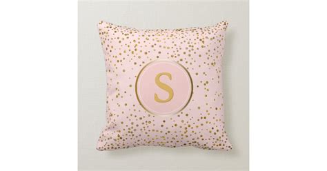 Blush Pink Gold Confetti Dots Monogram Initial Throw Pillow