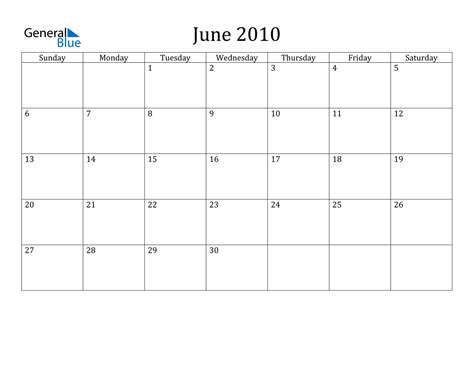 June 2010 Calendar Pdf Word Excel