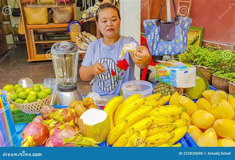 Thai Woman Sells Fruits In Fishermans Village Koh Samui Thailand