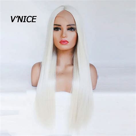Vnice Platinum Blonde Wig Glueless Synthetic Lace Front Wigs For White