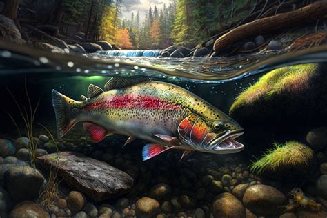 Rainbow Trout Fish Watercolor Painting Digital Print Nature Etsy