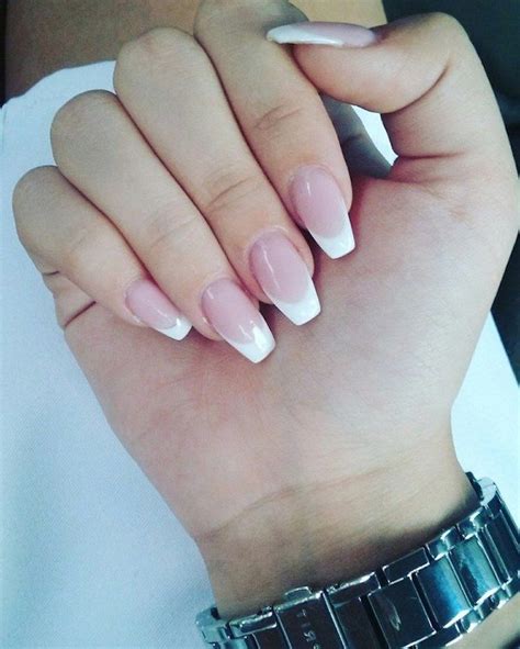 Square Tips On Medium Long Oval Nails With French Style Manicure Pale