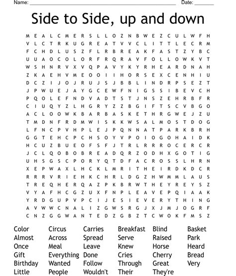 Side To Side Up And Down Word Search Wordmint