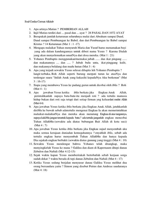 Soal Soal Kuis Alkitab - SOALNA