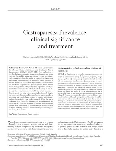 Pdf Gastroparesis Prevalence Clinical Significance And Treatment