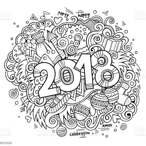 Cartoon Vector Cute Doodles Hand Drawn 2018 Year Illustration Stock