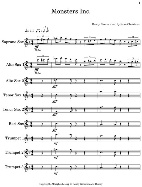 Monsters Inc Sheet Music For Soprano Saxophone Alto Saxophone