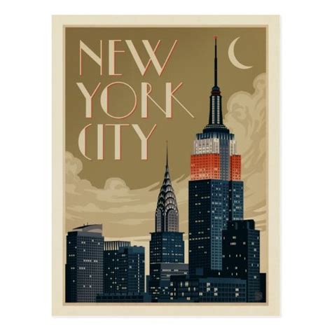 New York City Skyline Postcard Carteles Vintage