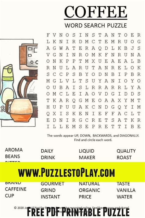 Coffee Word Search Puzzle Coffee Words Free Printable Puzzles Free
