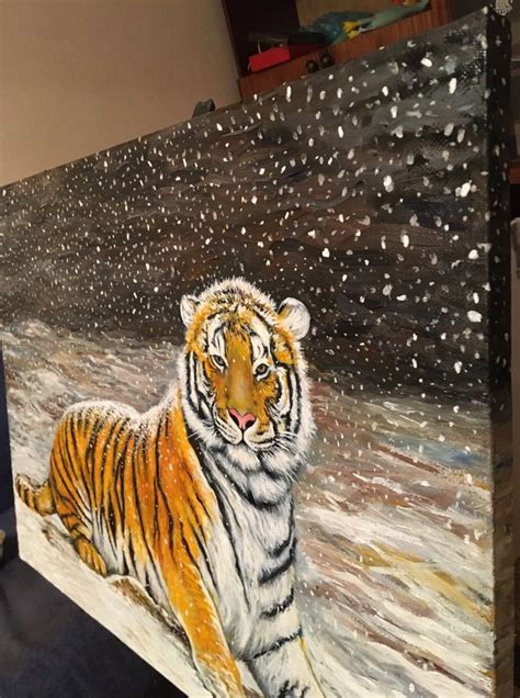 Original Oil Painting On Canvas Siberian Tiger Etsy