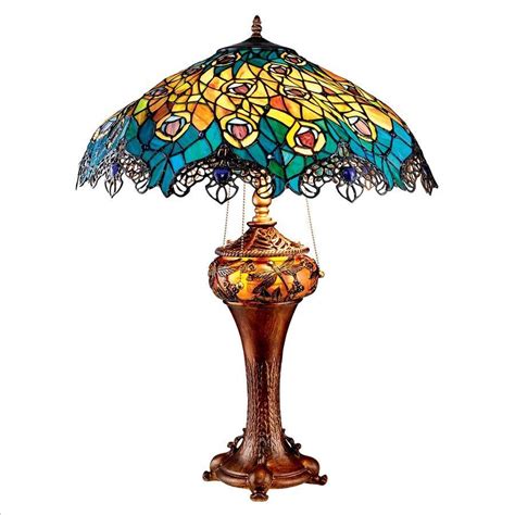 Art Nouveau Peacock Table Lamp Tiffany Style Table Lamps Stained Glass Table Lamps Stained
