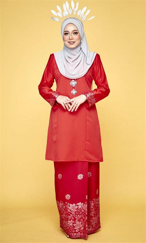 Size xs, s, m, l, xl. Baju Kurung Riau Songket Lana - Red Chili (Merah Cili ...