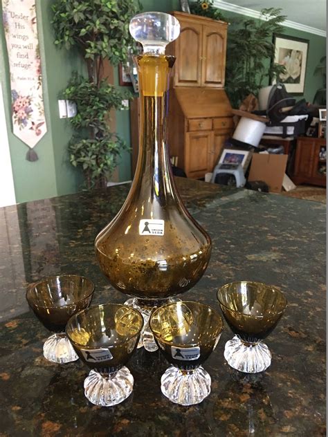 Seda Sweden Crystal Clear And Amber Glass Decanter With Lid Etsy Amber Glass Decanter