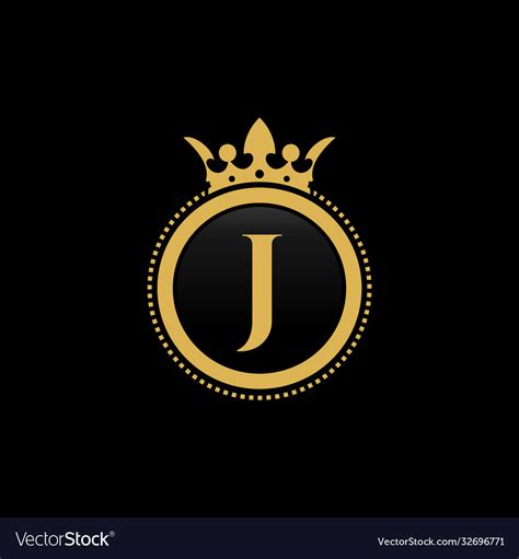 Letter J Royal Crown Luxury Logo Design Royalty Free Vector