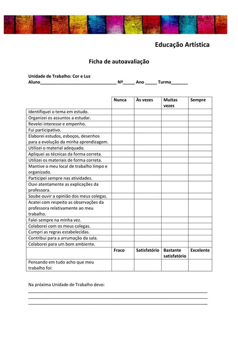 Ficha De Autoavalia O Do Aluno