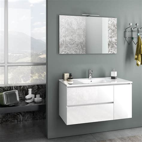 Volete rinnovare completamente l'arredamento del vostro bagno, e renderlo più moderno e alla moda? Mobile Da Bagno Sospeso Con Lavabo Specchio E Lampada A ...