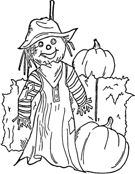 Scarecrow & crows eating corn. Scarecrow Coloring Pages For Kids - Coloring Home