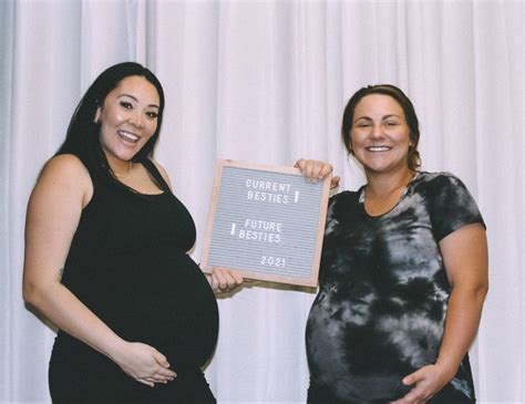 pregnant with your bestie photo idea 💡 bump style sleeveless formal dress besties
