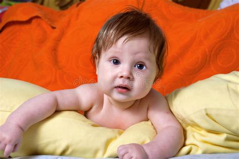 Beautiful Baby Lying On His Stomach Stock Photo Image Of Emotional