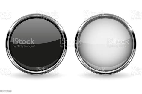 Black And White Buttons Set Of Round Shiny 3d Icons Stock Illustration