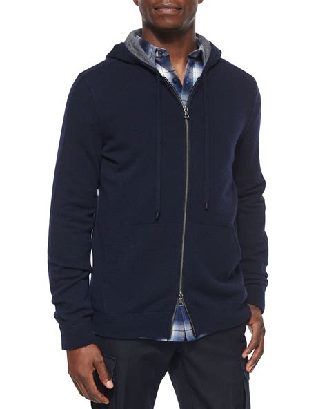 Vince Cashmere Full Zip Hoodie In Blue For Men Lyst